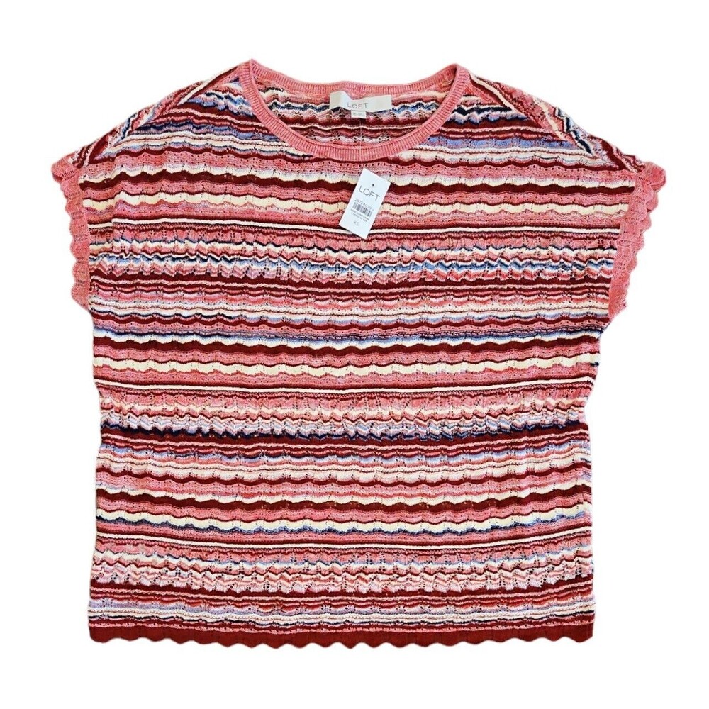 Loft Blouse Womens Xs Red and Pink Striped Knit Top Boho Beachy